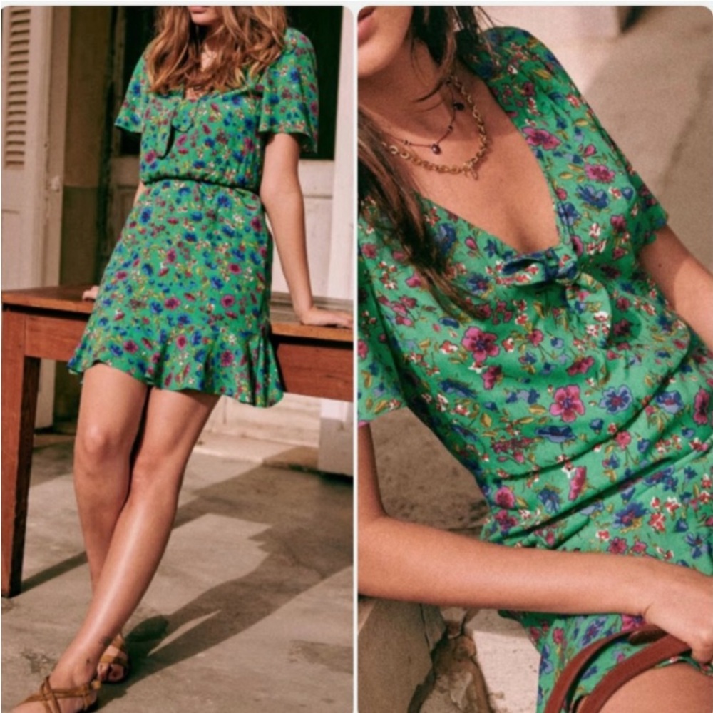 Sezane Gigi Green Floral Dress